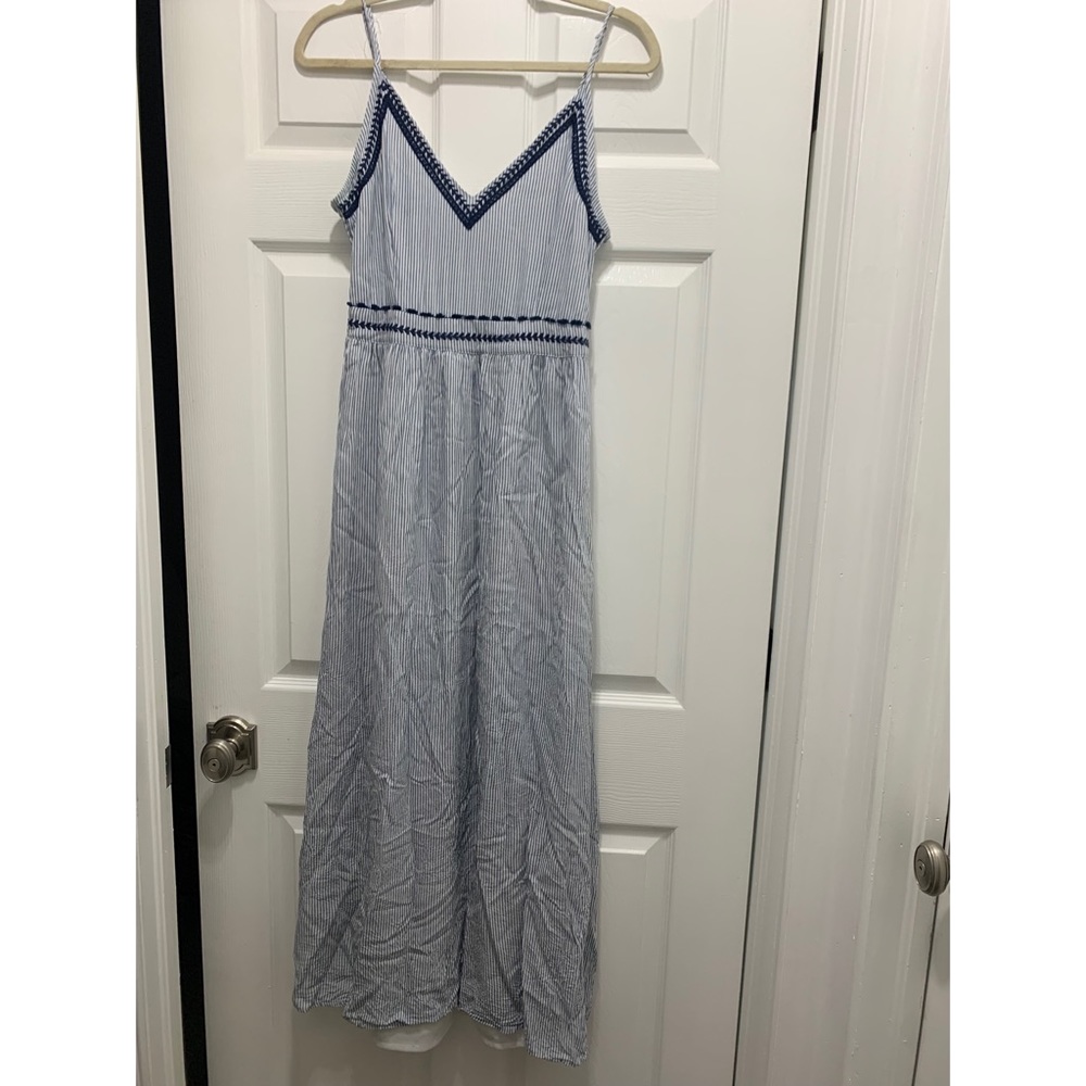 Japna White & Navy Maxi Sundress, Linen-Like